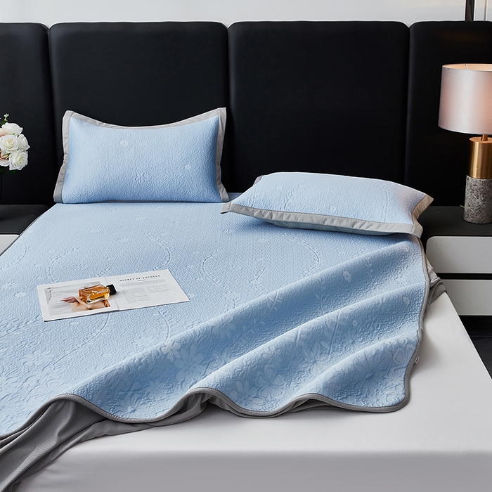 91家纺网 家纺一手货源 找家纺 库里梦家纺 2026新款轻奢高克重复合PE高分子凉席床笠三件套-简卉 简卉-蓝色床笠款
