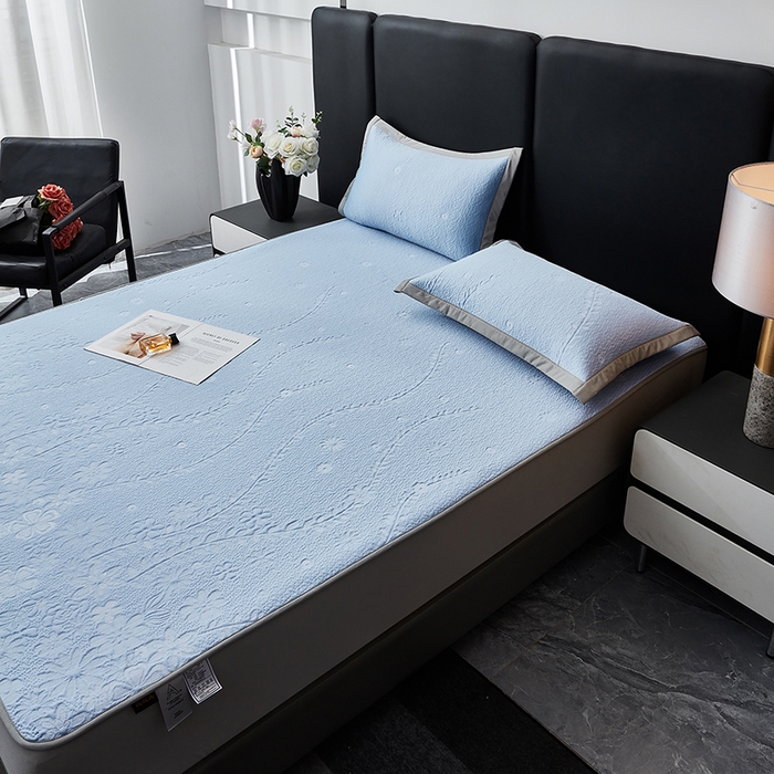 91家纺网 家纺一手货源 找家纺 库里梦家纺 2026新款轻奢高克重复合PE高分子凉席床笠三件套-简卉 简卉-蓝色床笠款