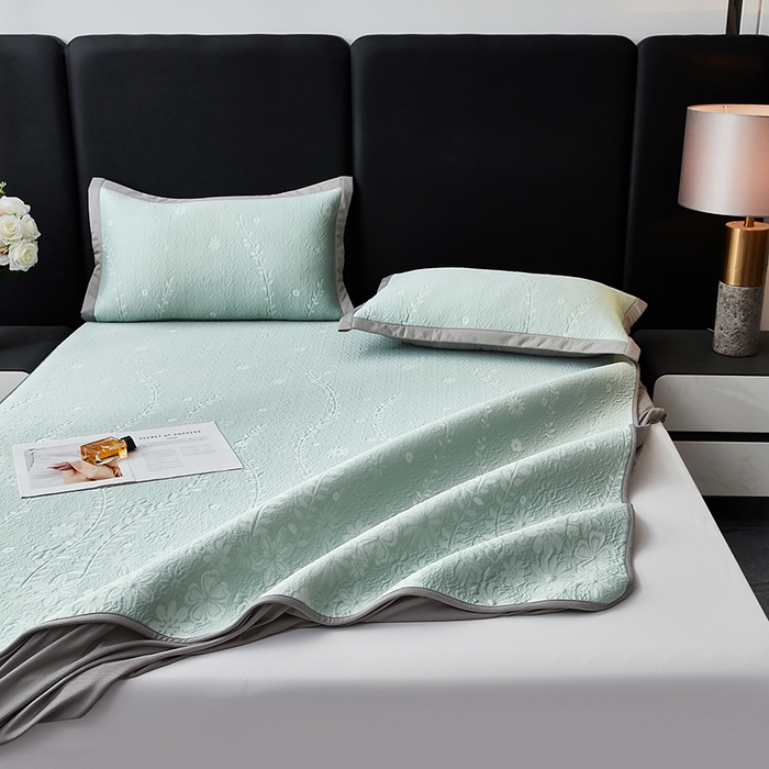 91家纺网 家纺一手货源 找家纺 库里梦家纺 2026新款轻奢高克重复合PE高分子凉席床笠三件套-简卉 简卉-绿色床笠款