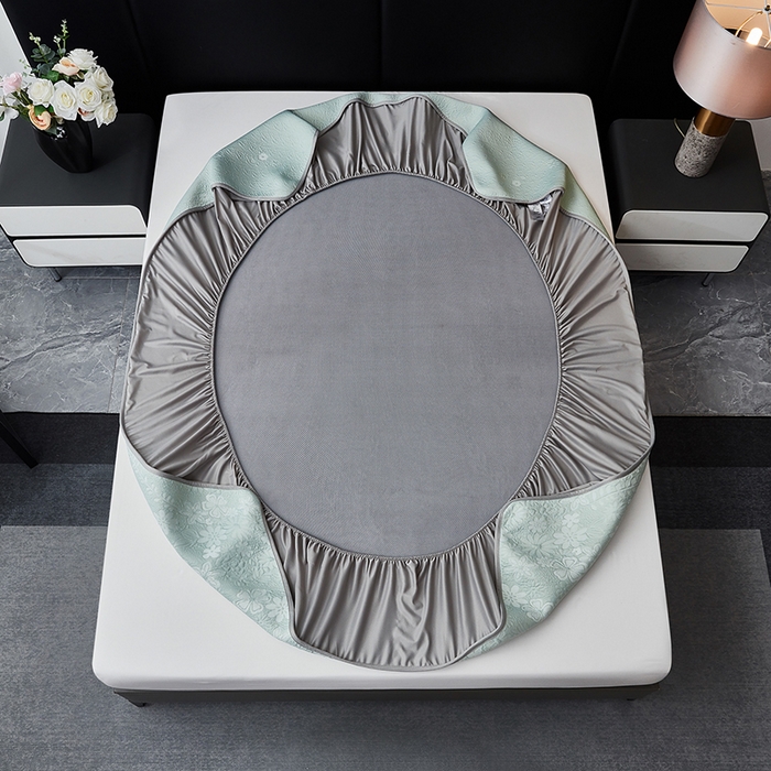 91家纺网 家纺一手货源 找家纺 库里梦家纺 2026新款轻奢高克重复合PE高分子凉席床笠三件套-简卉 简卉-绿色床笠款