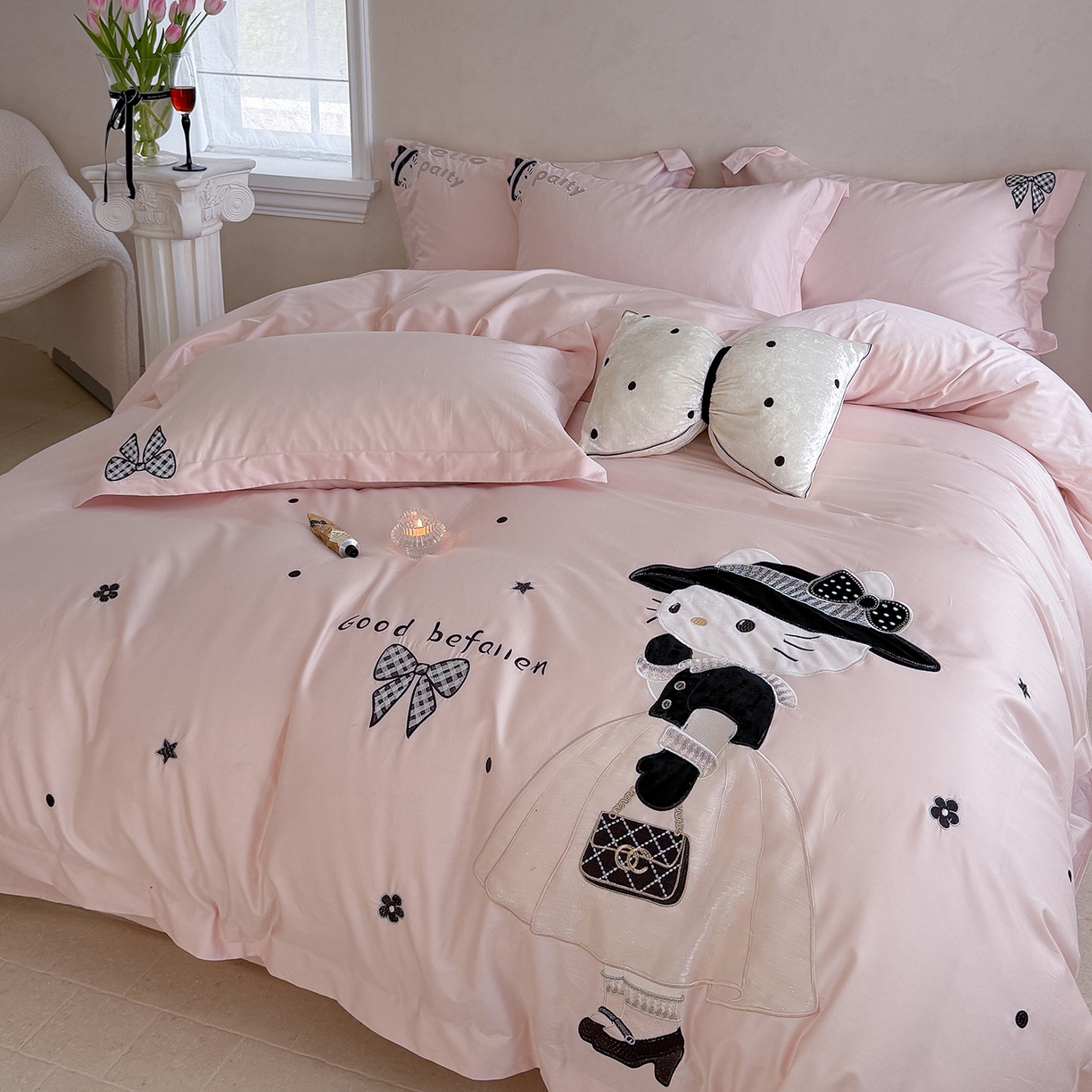 东方合美（原：皇家传奇） 2026新款全棉长绒棉卡通贴布绣四件套-喵喵小香风 喵喵小香风-粉