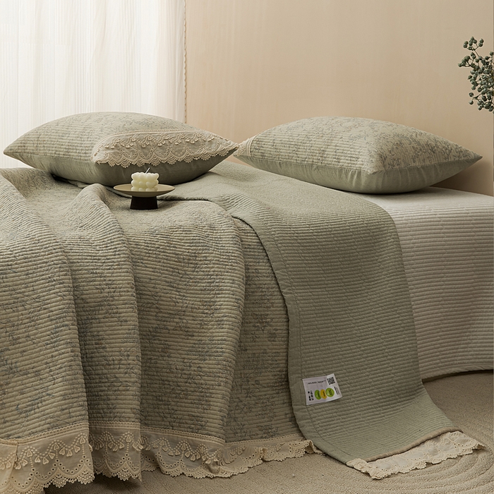 91家纺网 家纺一手货源 找家纺 （总）恩和家纺 2026新款棉麻蕾丝碎花床盖