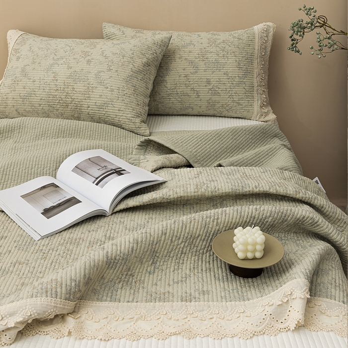 91家纺网 家纺一手货源 找家纺 （总）恩和家纺 2026新款棉麻蕾丝碎花床盖