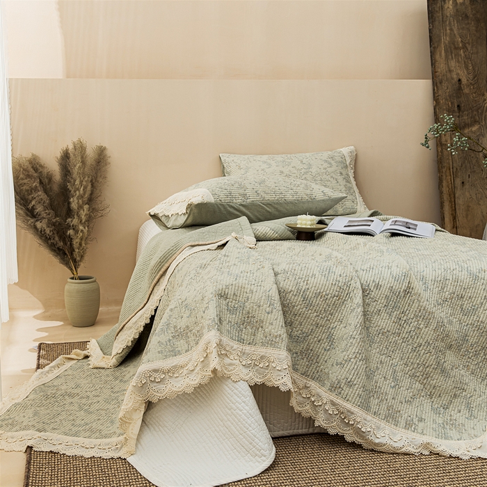 91家纺网 家纺一手货源 找家纺 （总）恩和家纺 2026新款棉麻蕾丝碎花床盖