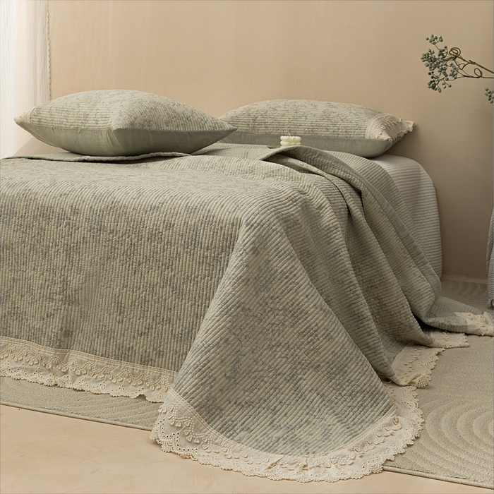 91家纺网 家纺一手货源 找家纺 （总）恩和家纺 2026新款棉麻蕾丝碎花床盖