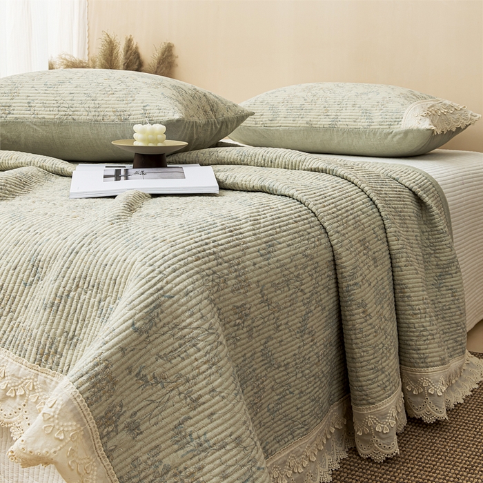 91家纺网 家纺一手货源 找家纺 （总）恩和家纺 2026新款棉麻蕾丝碎花床盖