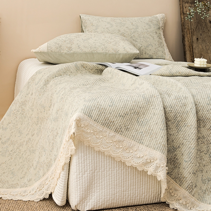 91家纺网 家纺一手货源 找家纺 （总）恩和家纺 2026新款棉麻蕾丝碎花床盖