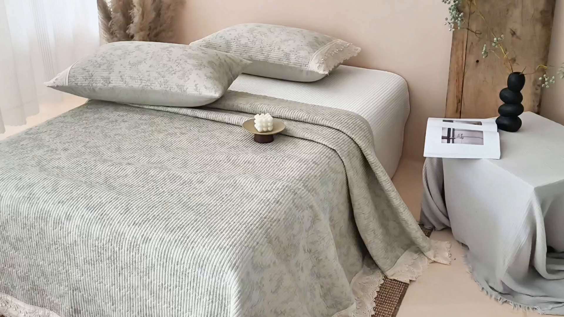 91家纺网 家纺一手货源 找家纺 （总）恩和家纺 2026新款棉麻蕾丝碎花床盖