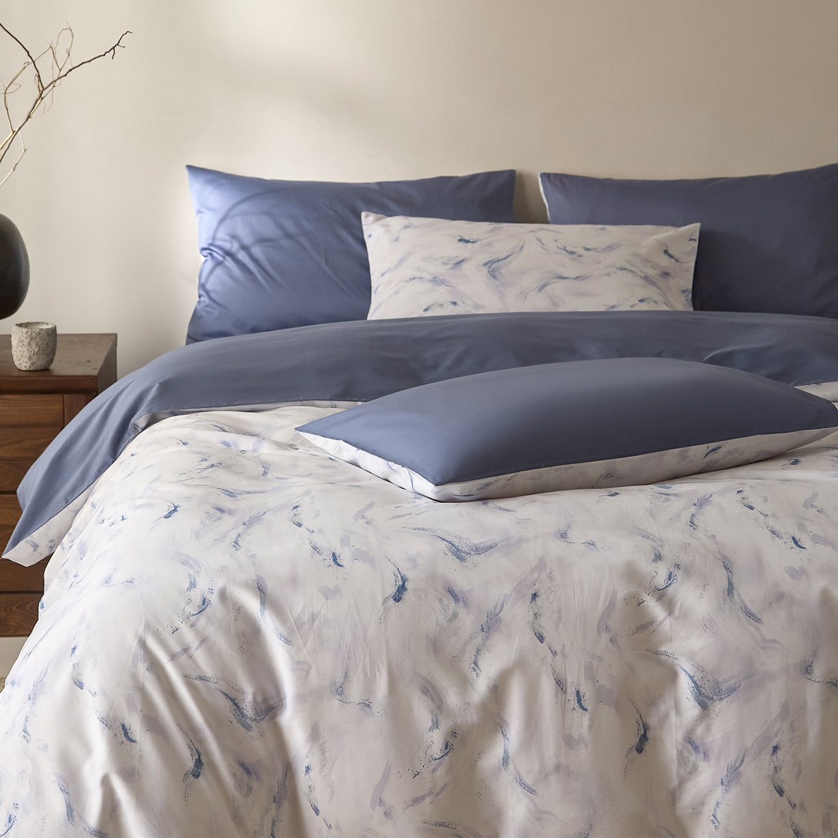 91家纺网 家纺一手货源 找家纺 （总）ONE TWO ONE 121 2026新款专版数码印花100s长绒棉纯棉全棉床上用品四件套-听潮絮语-海蓝