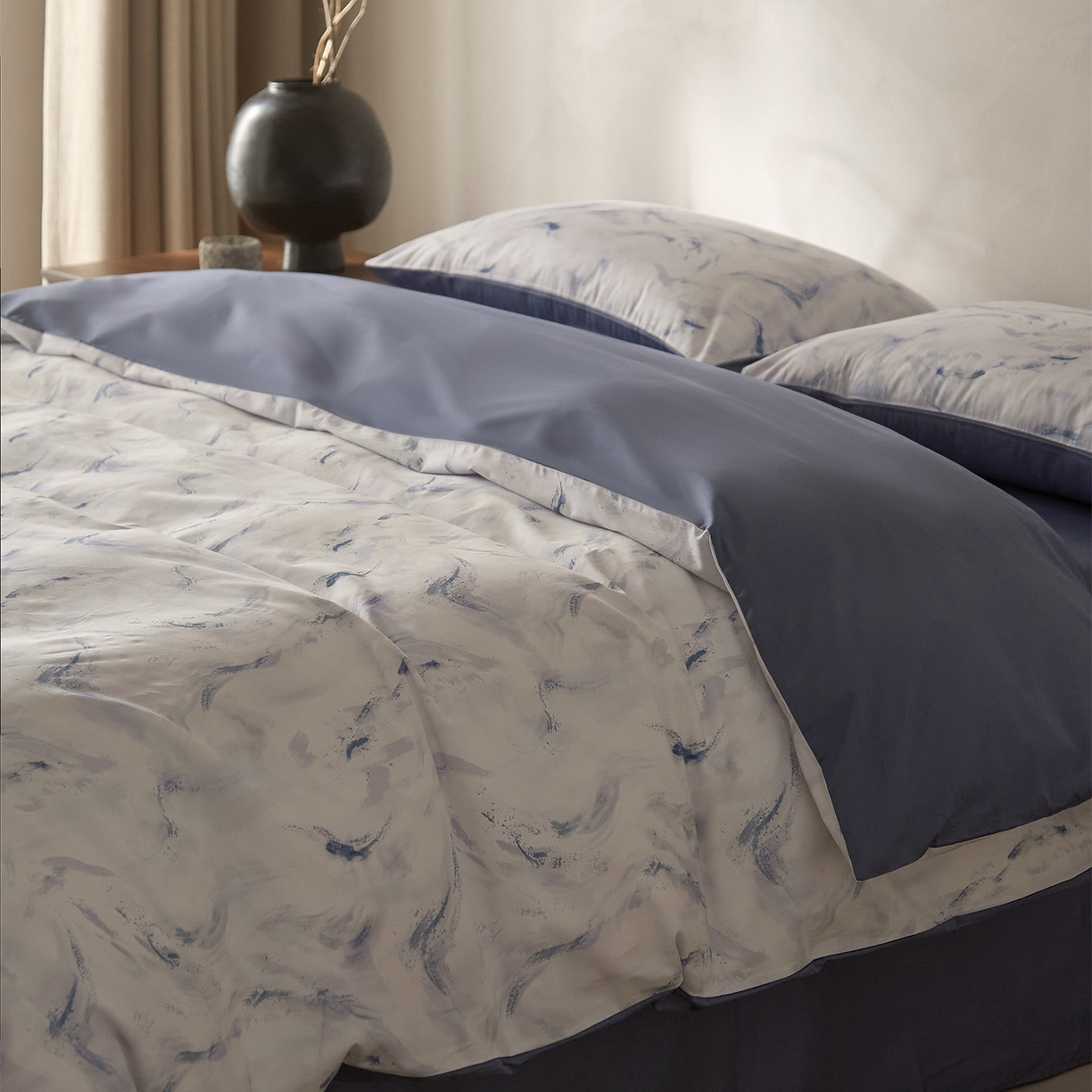 91家纺网 家纺一手货源 找家纺 （总）ONE TWO ONE 121 2026新款专版数码印花100s长绒棉纯棉全棉床上用品四件套-听潮絮语-海蓝