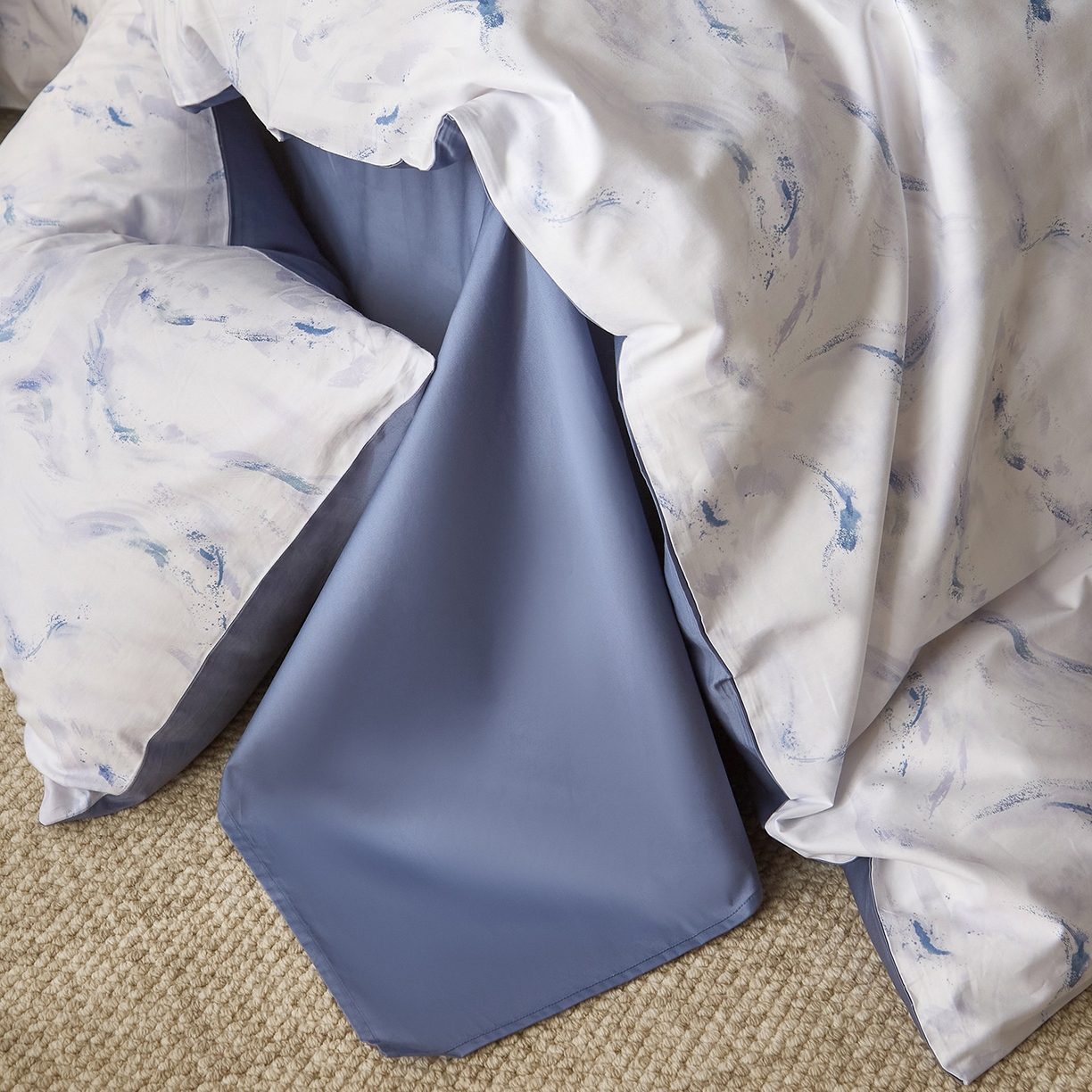 91家纺网 家纺一手货源 找家纺 （总）ONE TWO ONE 121 2026新款专版数码印花100s长绒棉纯棉全棉床上用品四件套-听潮絮语-海蓝