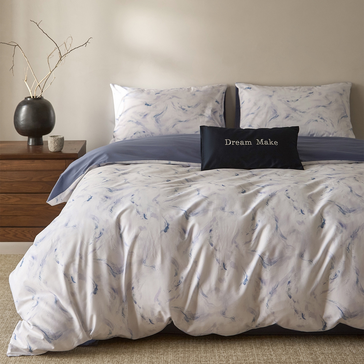 91家纺网 家纺一手货源 找家纺 （总）ONE TWO ONE 121 2026新款专版数码印花100s长绒棉纯棉全棉床上用品四件套-听潮絮语-海蓝