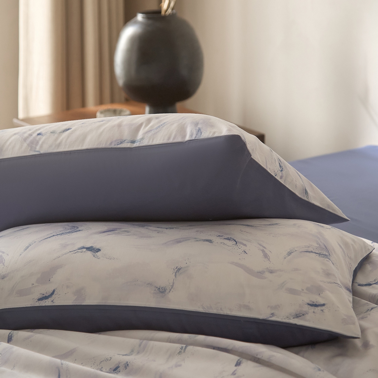 91家纺网 家纺一手货源 找家纺 （总）ONE TWO ONE 121 2026新款专版数码印花100s长绒棉纯棉全棉床上用品四件套-听潮絮语-海蓝