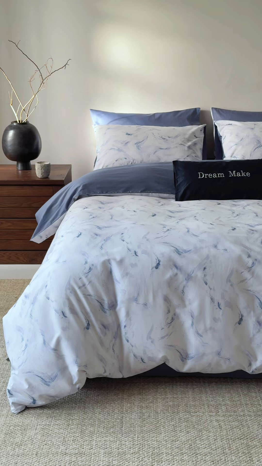 91家纺网 家纺一手货源 找家纺 （总）ONE TWO ONE 121 2026新款专版数码印花100s长绒棉纯棉全棉床上用品四件套-听潮絮语-海蓝