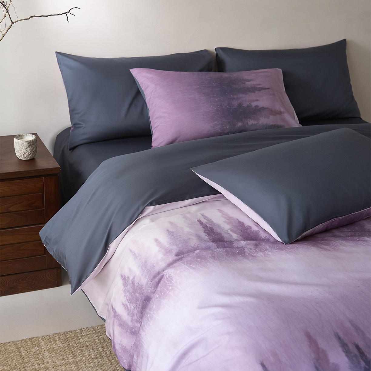 91家纺网 家纺一手货源 找家纺 （总）ONE TWO ONE 121 2026新款专版数码印花100s长绒棉纯棉全棉床上用品四件套-魔法城堡-紫