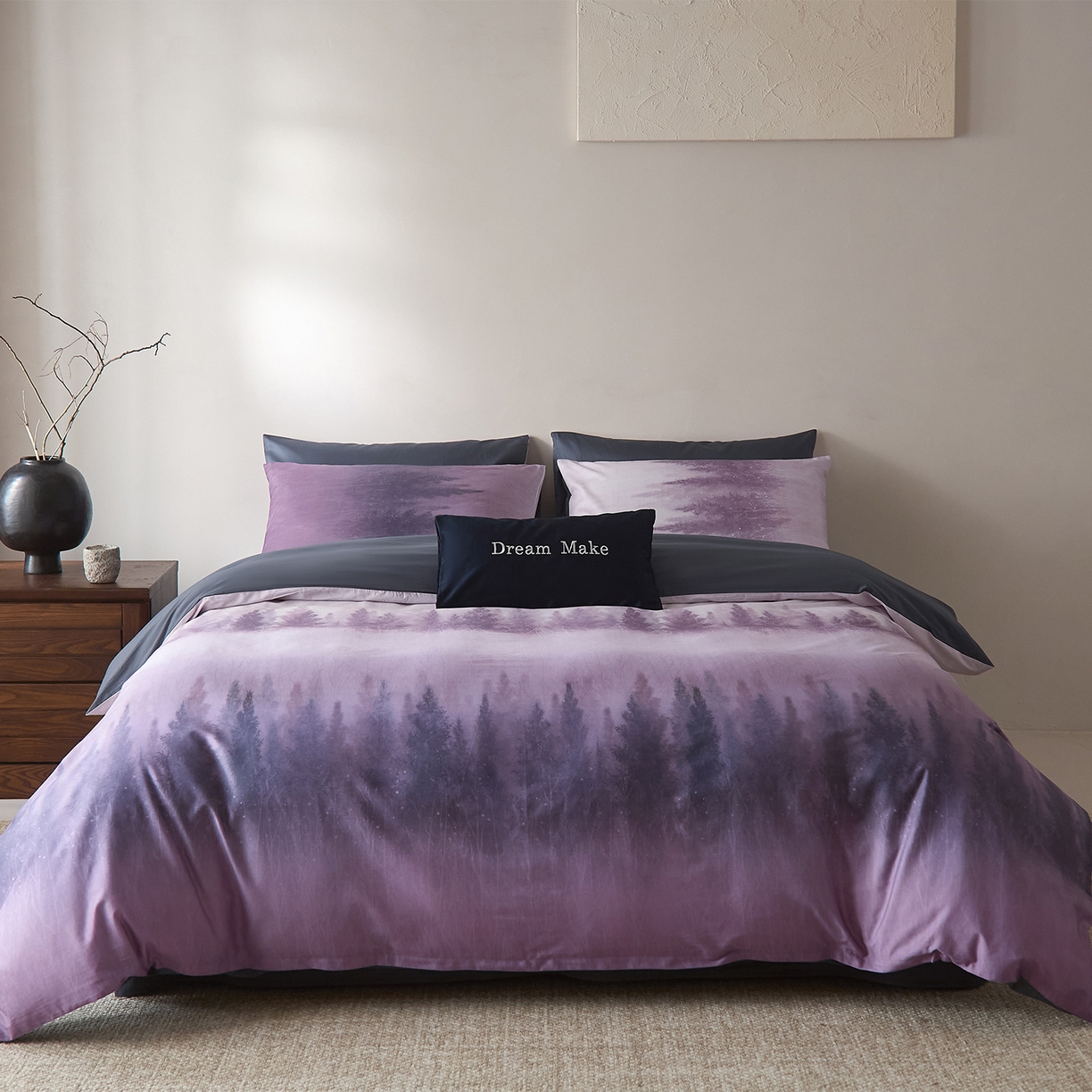 91家纺网 家纺一手货源 找家纺 （总）ONE TWO ONE 121 2026新款专版数码印花100s长绒棉纯棉全棉床上用品四件套-魔法城堡-紫