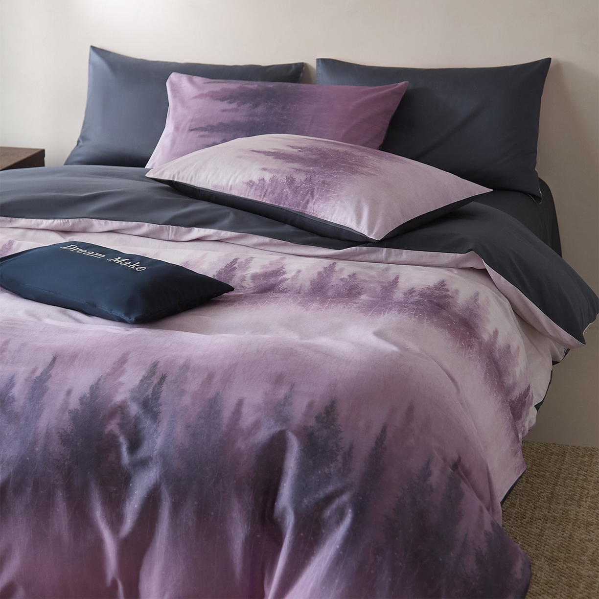 91家纺网 家纺一手货源 找家纺 （总）ONE TWO ONE 121 2026新款专版数码印花100s长绒棉纯棉全棉床上用品四件套-魔法城堡-紫