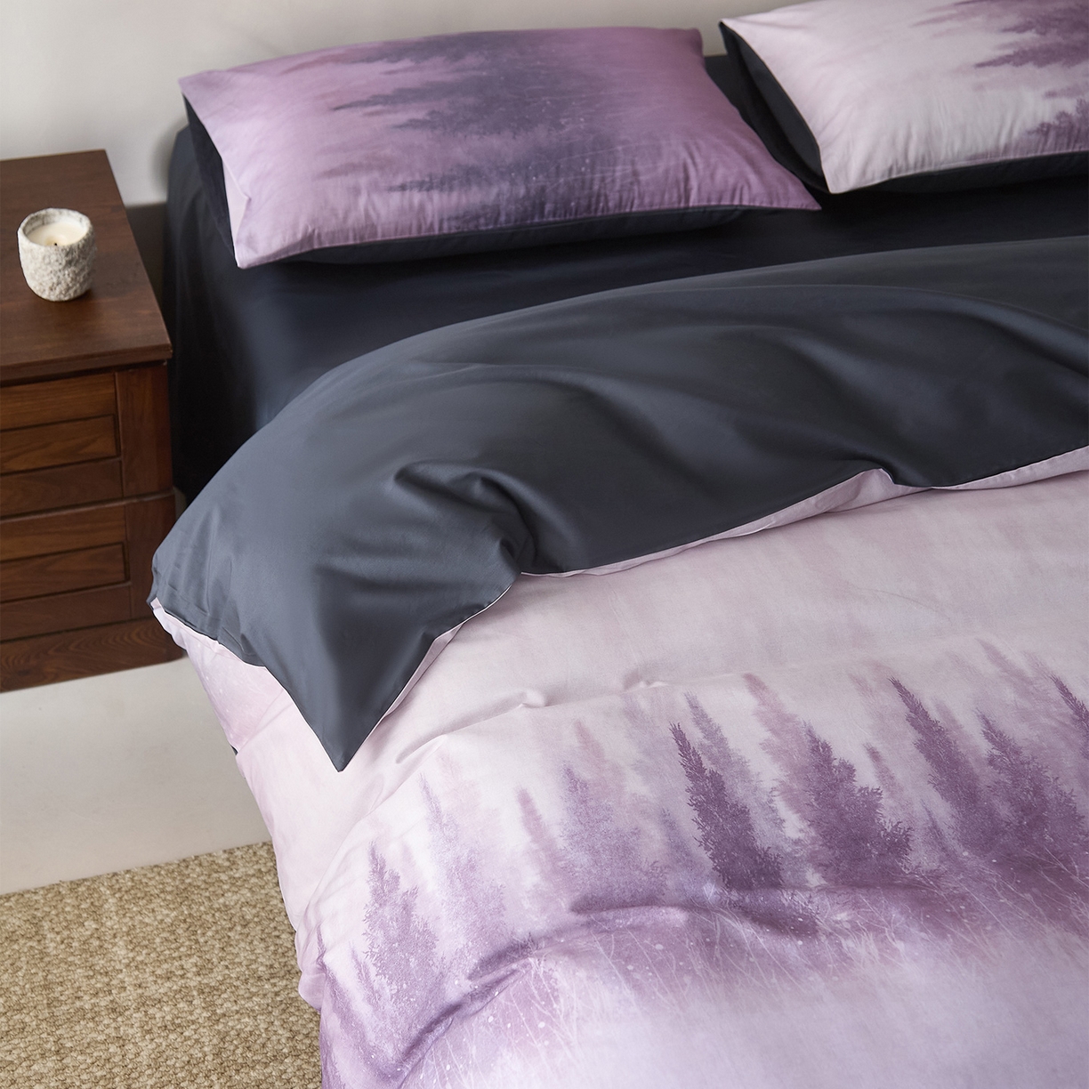 91家纺网 家纺一手货源 找家纺 （总）ONE TWO ONE 121 2026新款专版数码印花100s长绒棉纯棉全棉床上用品四件套-魔法城堡-紫