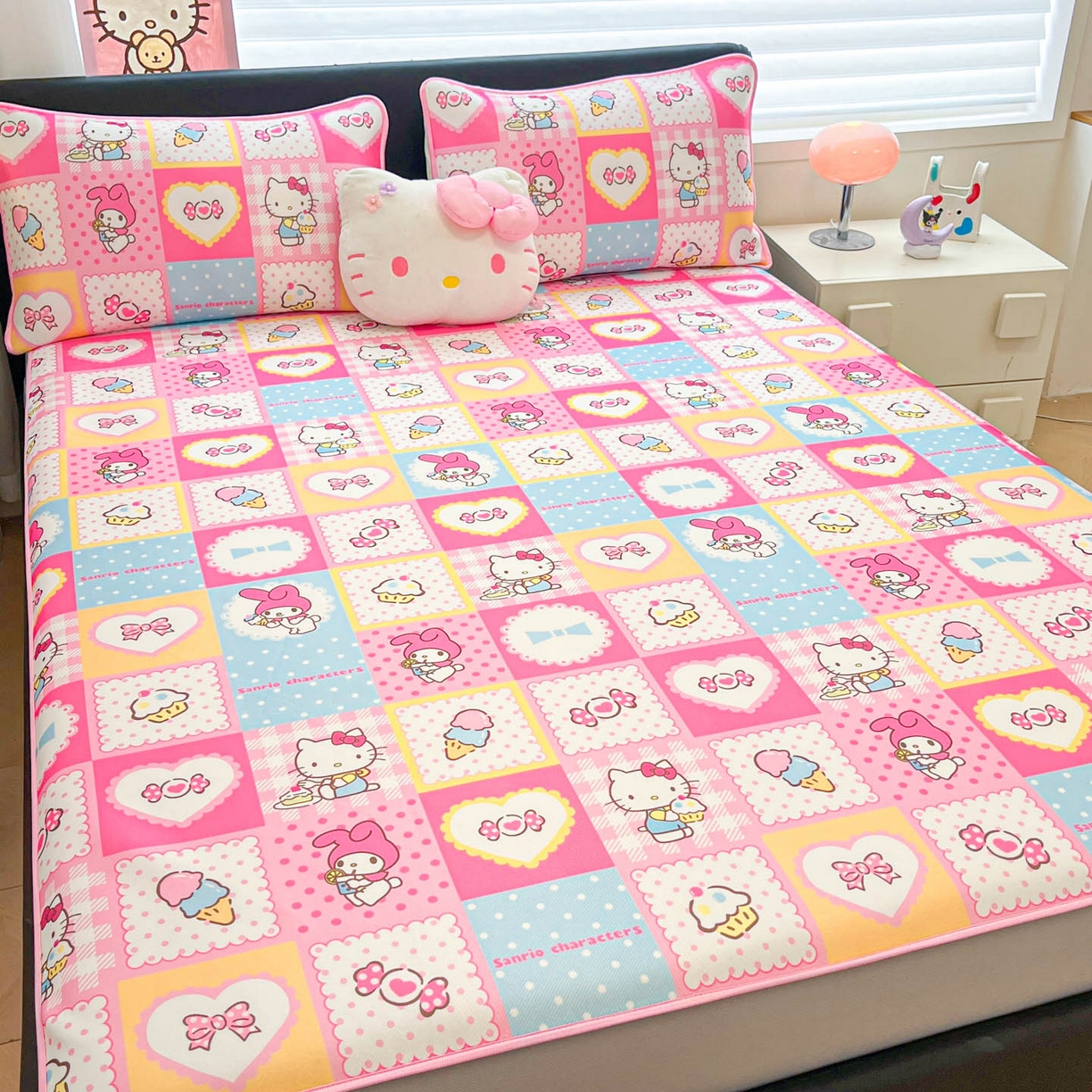 91家纺网 家纺一手货源 找家纺 （总）暮思家居 2026新款三丽鸥正版授权数码印花A类可机洗1200D冰丝凉席三件套床笠款系列