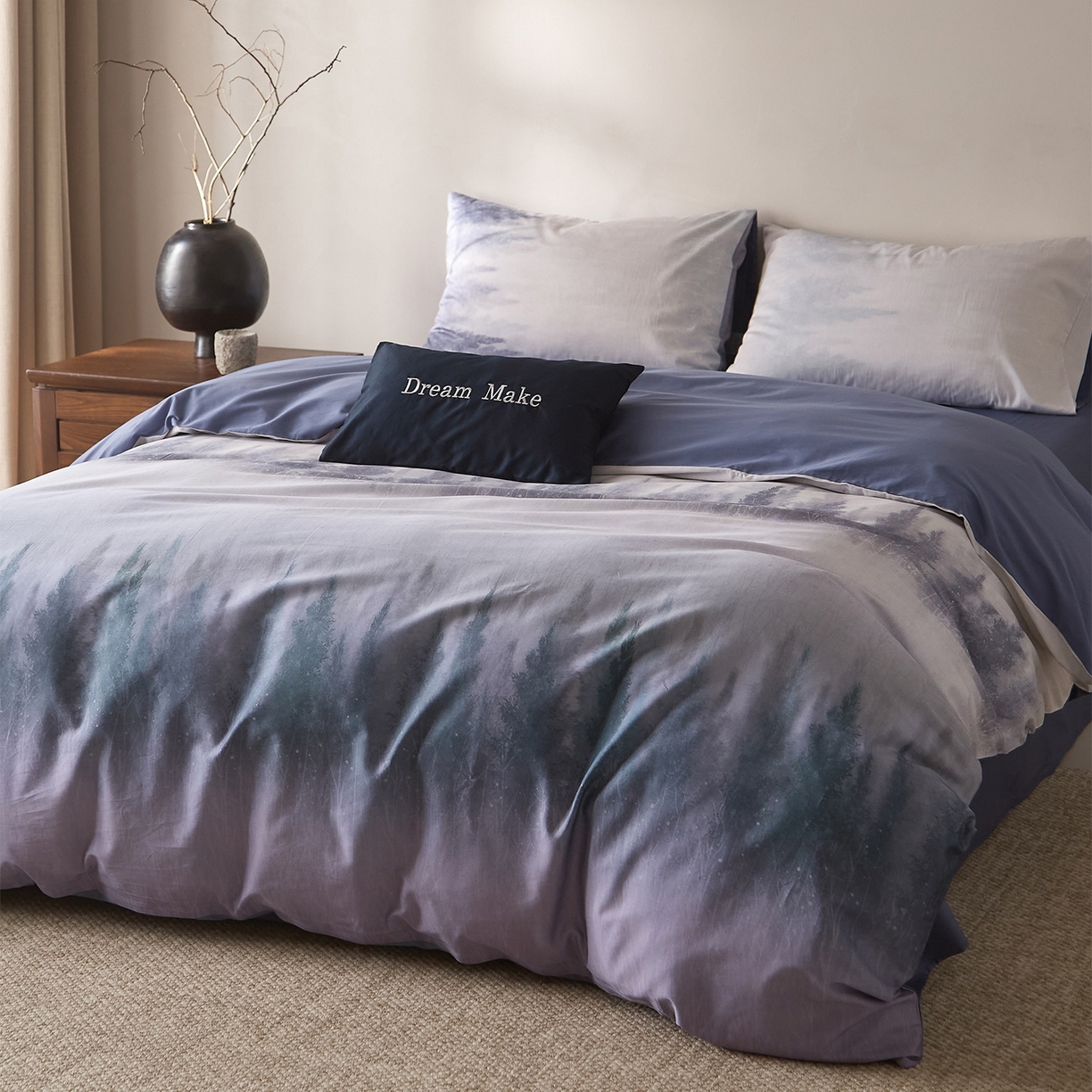 91家纺网 家纺一手货源 找家纺 （总）ONE TWO ONE 121 2026新款专版数码印花100s长绒棉纯棉全棉床上用品四件套-魔法城堡-蓝