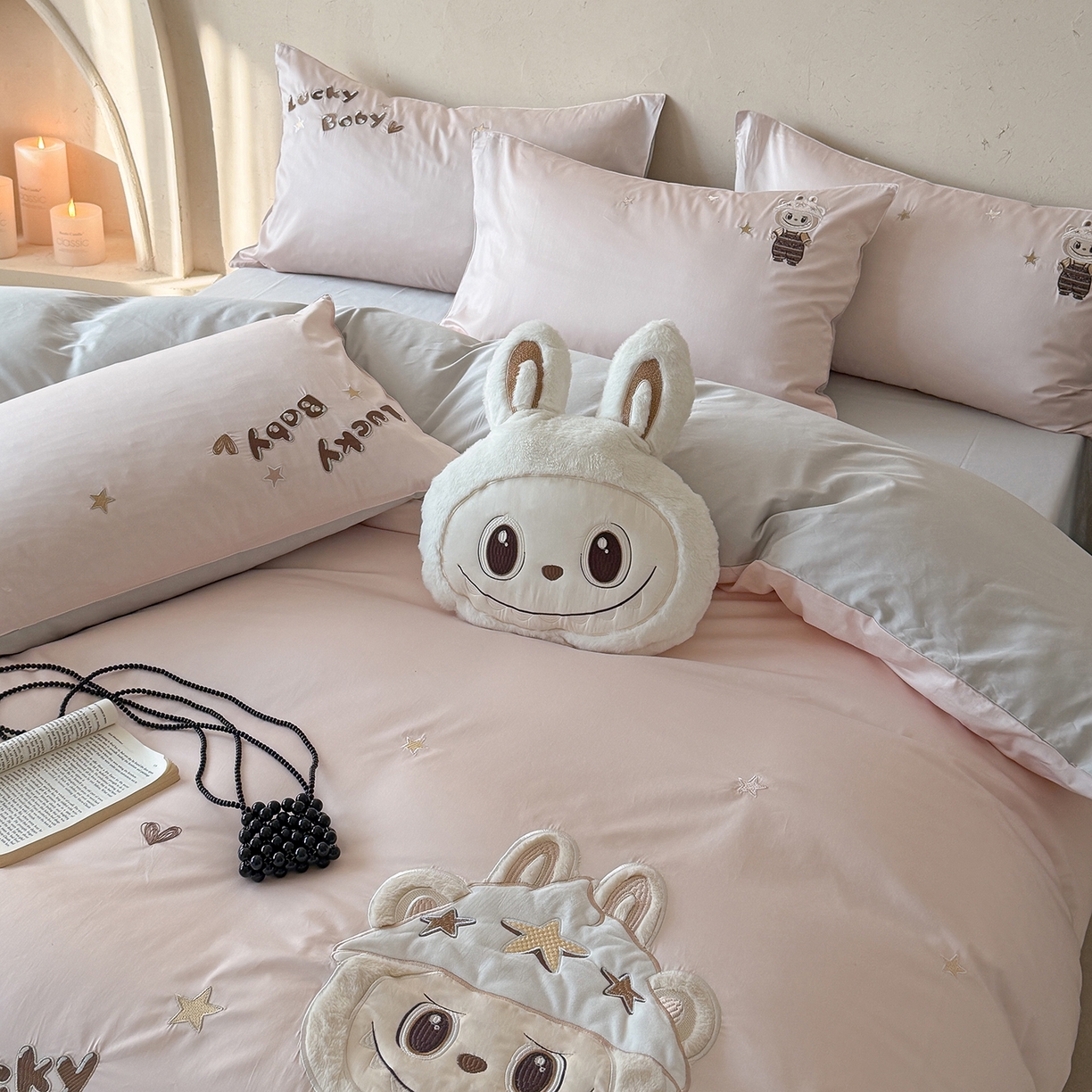 东方合美（原：皇家传奇） 2026新款全棉长绒棉卡通贴布绣四件套-幸运布布 幸运布布-粉