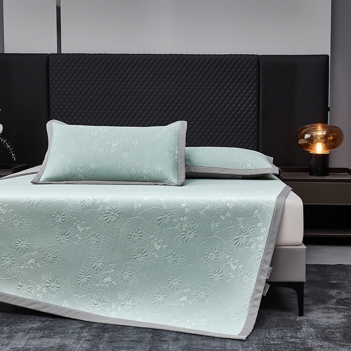 91家纺网 家纺一手货源 找家纺 （总）库里梦家纺 2026新款轻奢高克重复合PE高分子凉席床笠三件套-素瑾