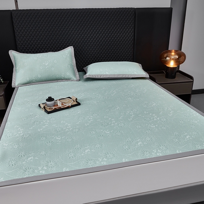 91家纺网 家纺一手货源 找家纺 （总）库里梦家纺 2026新款轻奢高克重复合PE高分子凉席床笠三件套-素瑾