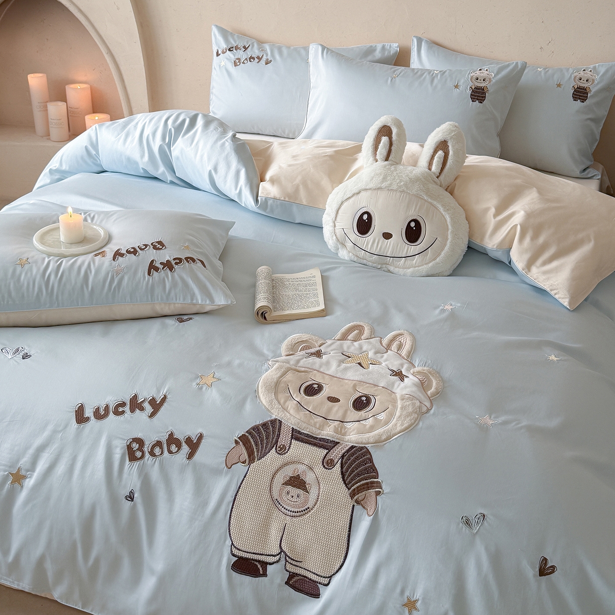 东方合美（原：皇家传奇） 2026新款全棉长绒棉卡通贴布绣四件套-幸运布布 幸运布布-蓝