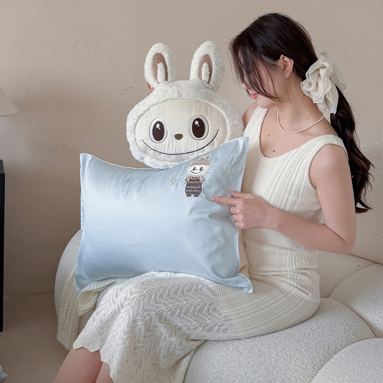 91家纺网 家纺一手货源 找家纺 东方合美（原：皇家传奇） 2026新款全棉长绒棉卡通贴布绣四件套-幸运布布 幸运布布-蓝