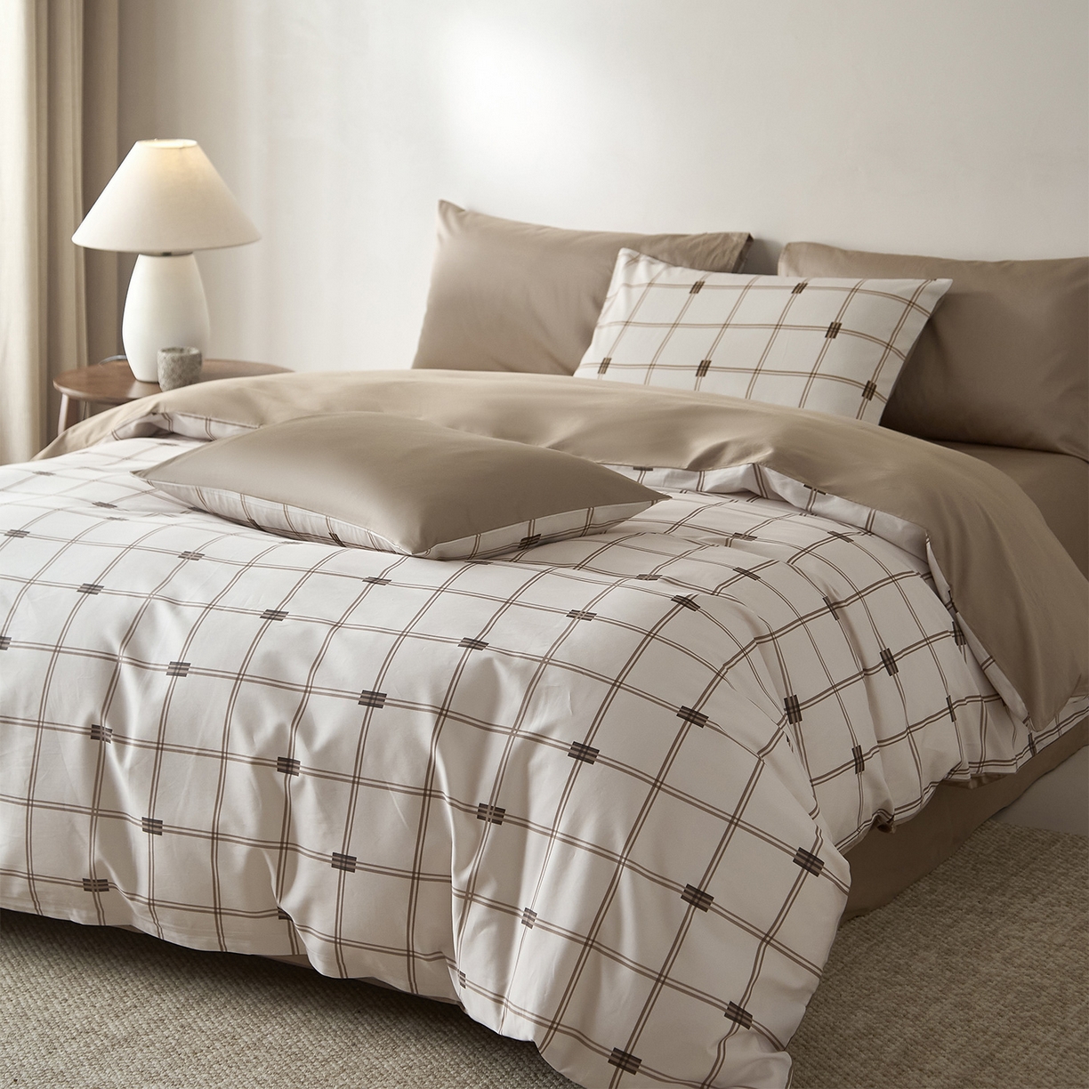 91家纺网 家纺一手货源 找家纺 （总）ONE TWO ONE 121 2026新款专版数码印花100s长绒棉纯棉全棉床上用品四件套-罗曼格纹-金