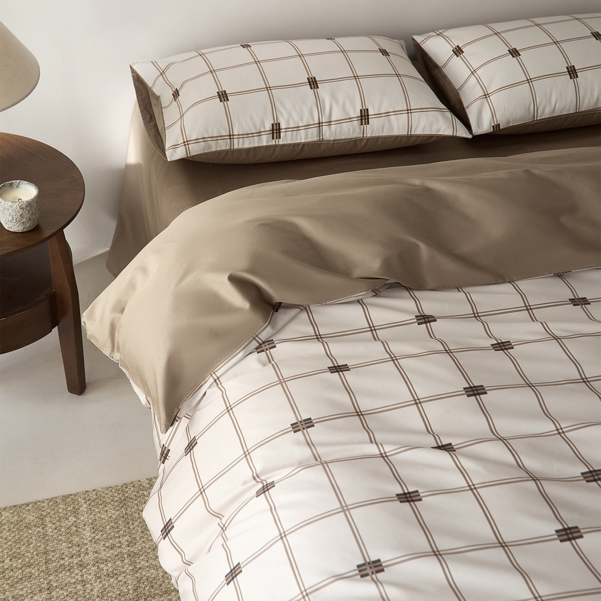 91家纺网 家纺一手货源 找家纺 （总）ONE TWO ONE 121 2026新款专版数码印花100s长绒棉纯棉全棉床上用品四件套-罗曼格纹-金