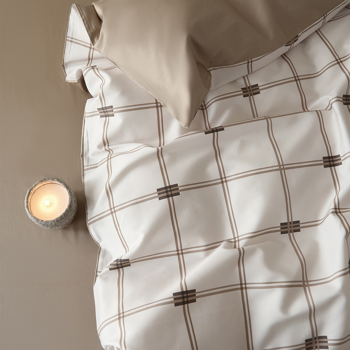 91家纺网 家纺一手货源 找家纺 （总）ONE TWO ONE 121 2026新款专版数码印花100s长绒棉纯棉全棉床上用品四件套-罗曼格纹-金