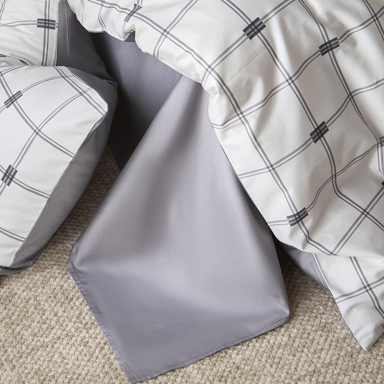 91家纺网 家纺一手货源 找家纺 （总）ONE TWO ONE 121 2026新款专版数码印花100s长绒棉纯棉全棉床上用品四件套-罗曼格纹灰