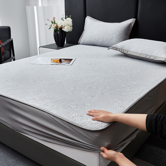 91家纺网 家纺一手货源 找家纺 （总）库里梦家纺 2026新款轻奢高克重复合PE高分子凉席床笠三件套-素瑾