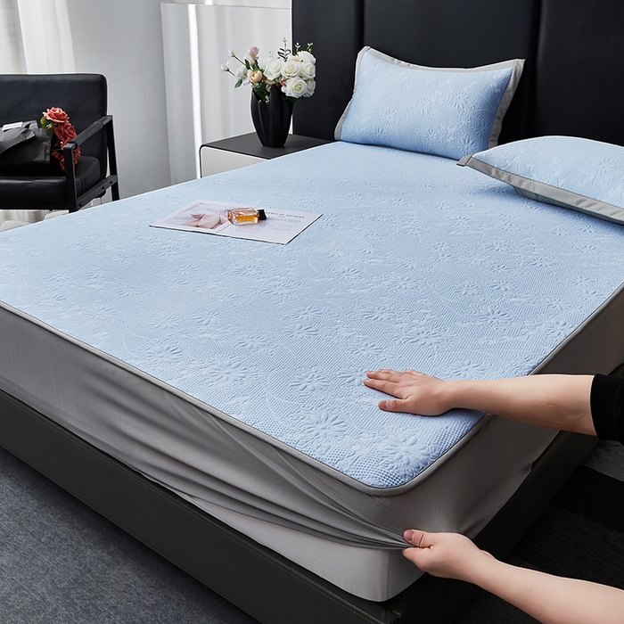 91家纺网 家纺一手货源 找家纺 （总）库里梦家纺 2026新款轻奢高克重复合PE高分子凉席床笠三件套-素瑾