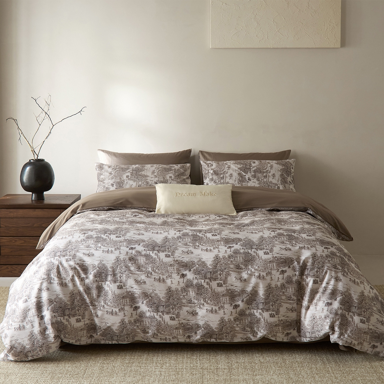 91家纺网 家纺一手货源 找家纺 （总）ONE TWO ONE 121 2026新A类5050双股数码印花长绒棉纯棉四件套-罗马假日