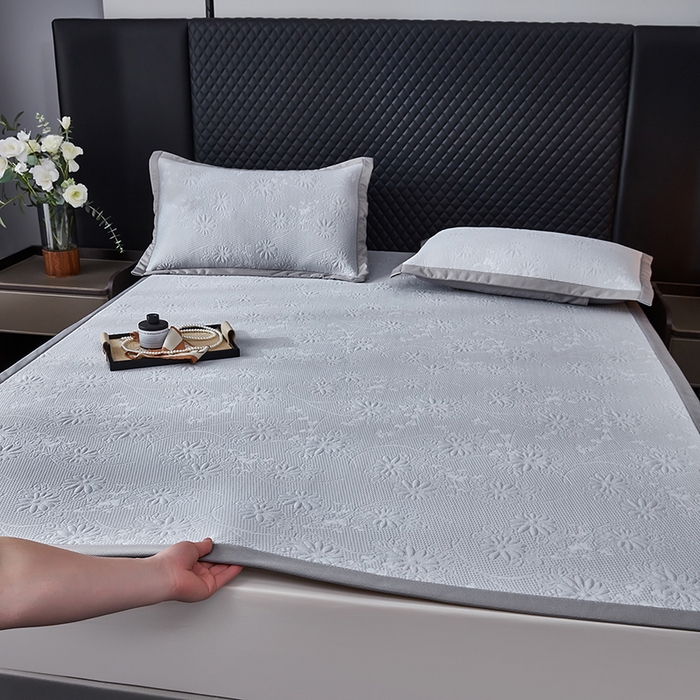 库里梦家纺 2026新款轻奢高克重复合PE高分子凉席床笠三件套-素瑾 素瑾-灰色床席款