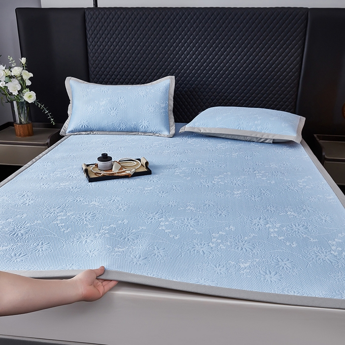 库里梦家纺 2026新款轻奢高克重复合PE高分子凉席床笠三件套-素瑾 素瑾-蓝色床席款