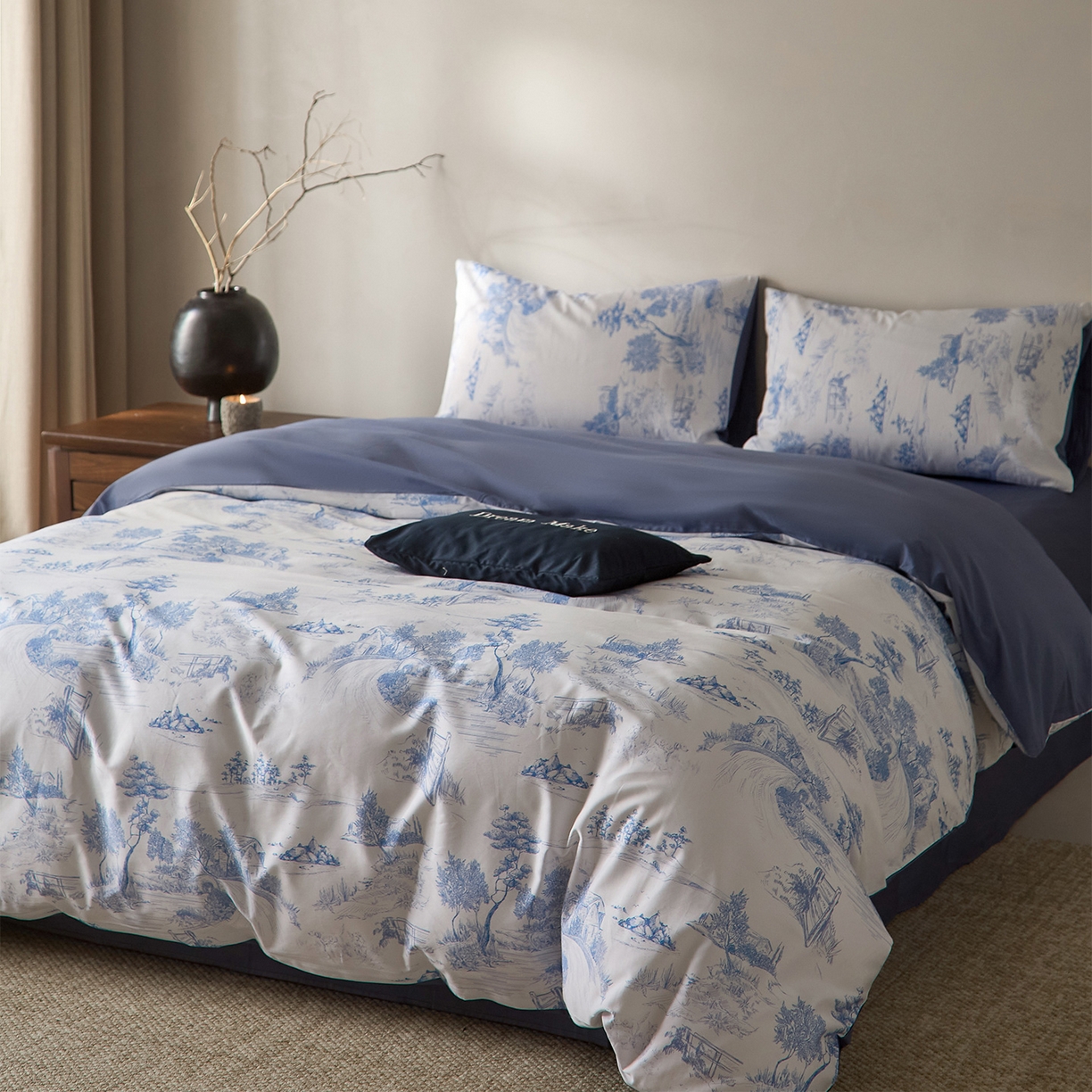 91家纺网 家纺一手货源 找家纺 （总）ONE TWO ONE 121 2026新款专版数码印花100s长绒棉纯棉全棉床上用品四件套-林明幽谷