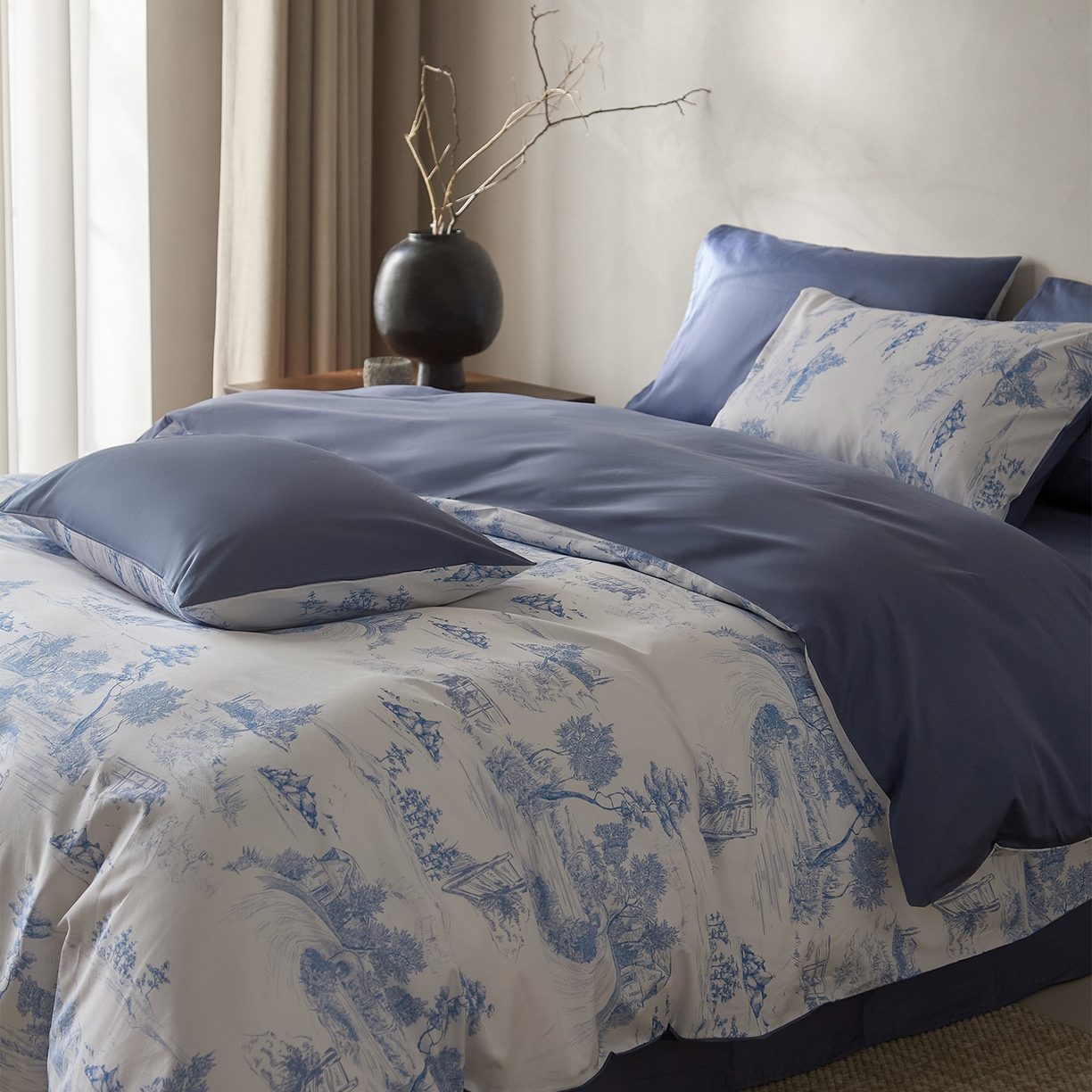 91家纺网 家纺一手货源 找家纺 （总）ONE TWO ONE 121 2026新款专版数码印花100s长绒棉纯棉全棉床上用品四件套-林明幽谷