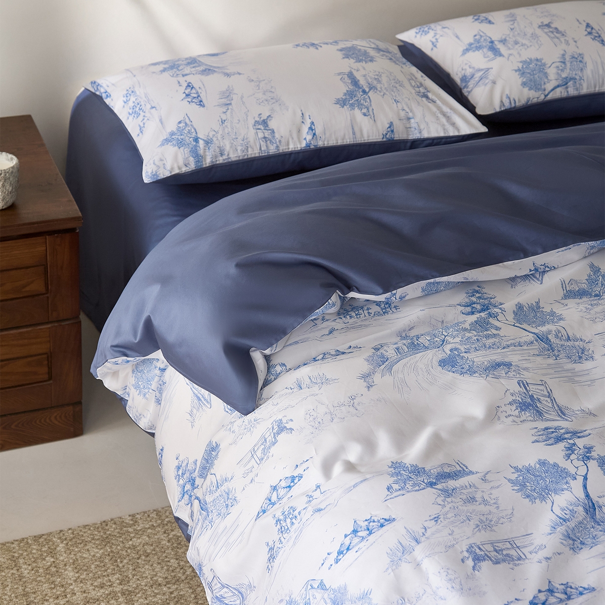 91家纺网 家纺一手货源 找家纺 （总）ONE TWO ONE 121 2026新款专版数码印花100s长绒棉纯棉全棉床上用品四件套-林明幽谷