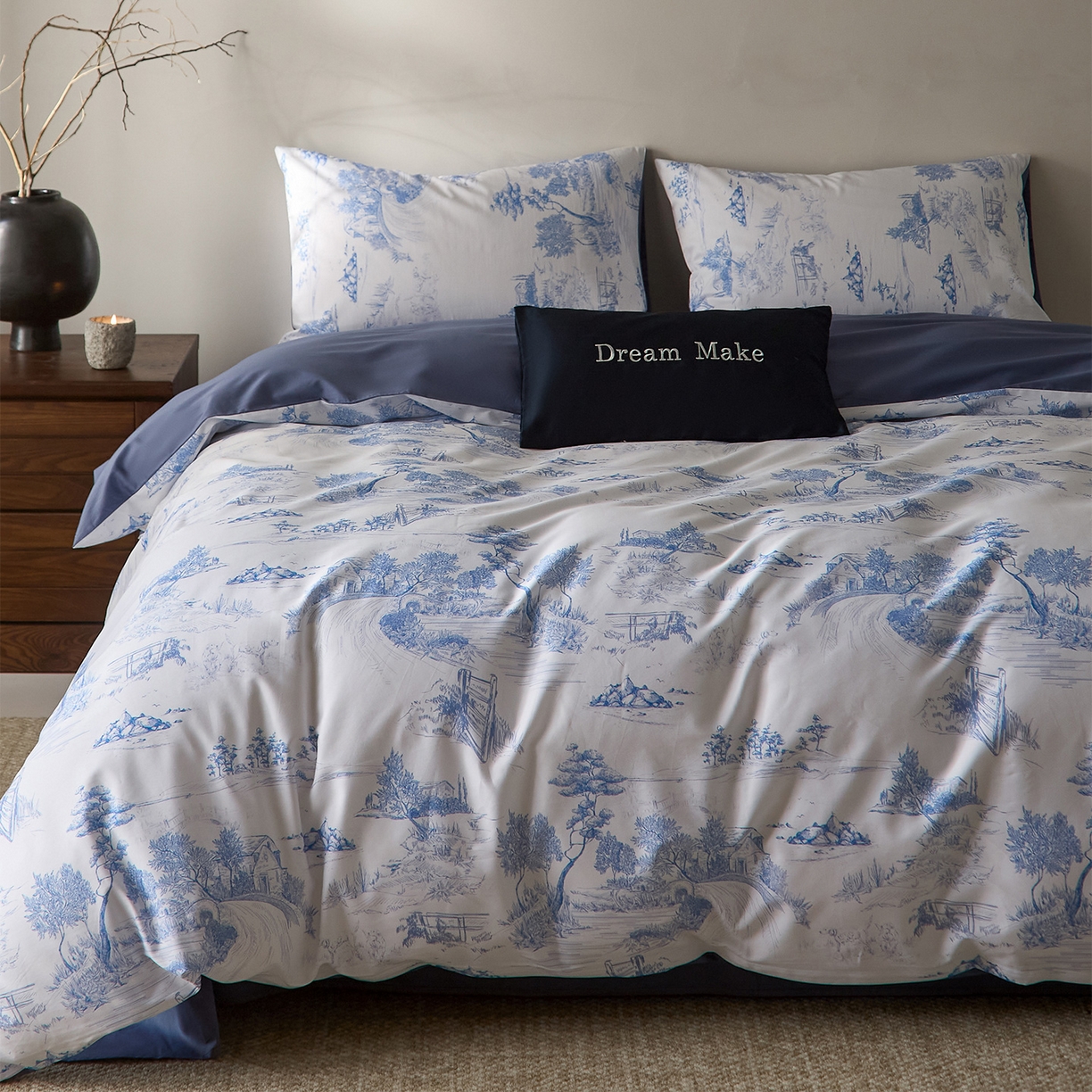 91家纺网 家纺一手货源 找家纺 （总）ONE TWO ONE 121 2026新款专版数码印花100s长绒棉纯棉全棉床上用品四件套-林明幽谷