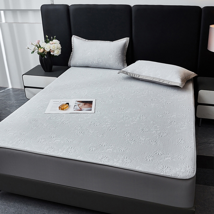 91家纺网 家纺一手货源 找家纺 库里梦家纺 2026新款轻奢高克重复合PE高分子凉席床笠三件套-素瑾 素瑾-灰色床笠款