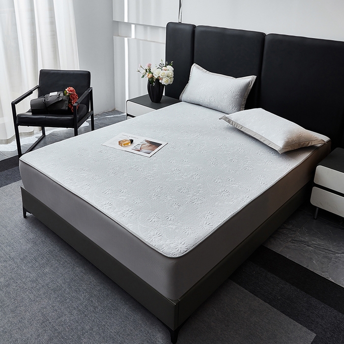 91家纺网 家纺一手货源 找家纺 库里梦家纺 2026新款轻奢高克重复合PE高分子凉席床笠三件套-素瑾 素瑾-灰色床笠款