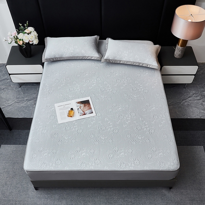 91家纺网 家纺一手货源 找家纺 库里梦家纺 2026新款轻奢高克重复合PE高分子凉席床笠三件套-素瑾 素瑾-灰色床笠款