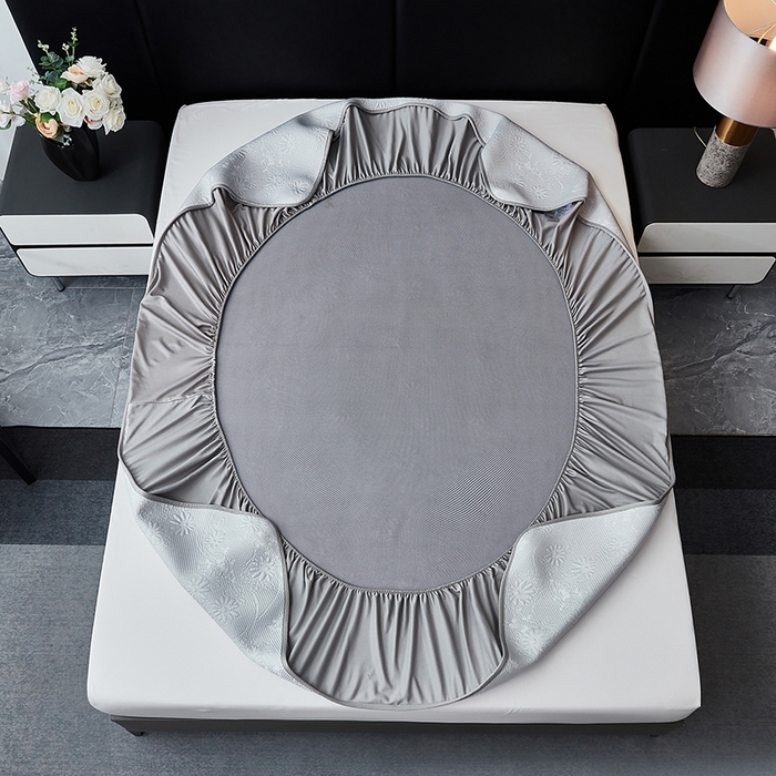 91家纺网 家纺一手货源 找家纺 库里梦家纺 2026新款轻奢高克重复合PE高分子凉席床笠三件套-素瑾 素瑾-灰色床笠款