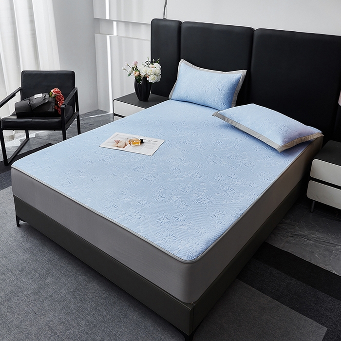 91家纺网 家纺一手货源 找家纺 库里梦家纺 2026新款轻奢高克重复合PE高分子凉席床笠三件套-素瑾 素瑾-蓝色床笠款