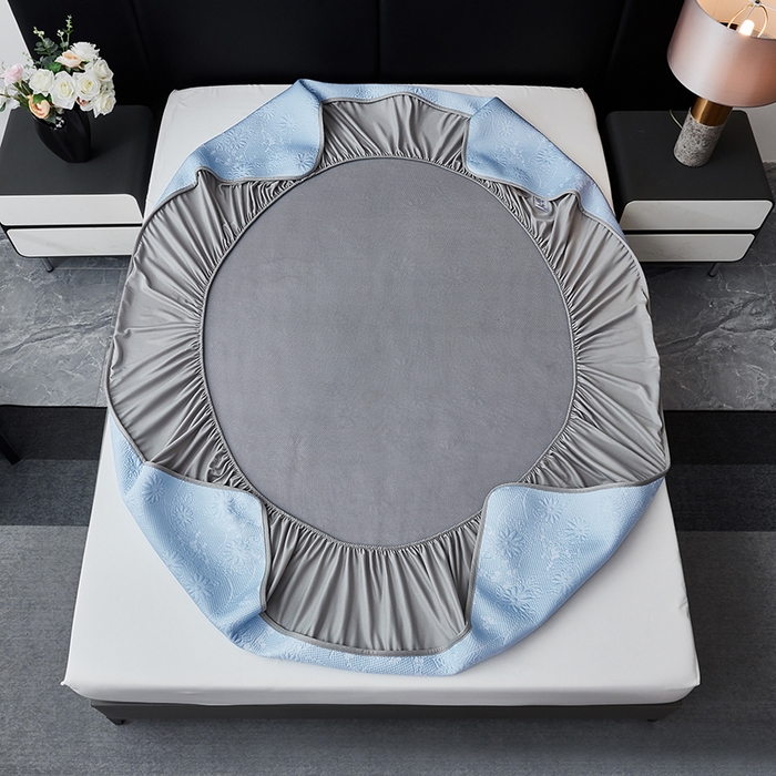 91家纺网 家纺一手货源 找家纺 库里梦家纺 2026新款轻奢高克重复合PE高分子凉席床笠三件套-素瑾 素瑾-蓝色床笠款