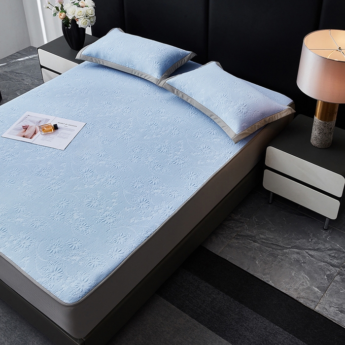 91家纺网 家纺一手货源 找家纺 库里梦家纺 2026新款轻奢高克重复合PE高分子凉席床笠三件套-素瑾 素瑾-蓝色床笠款