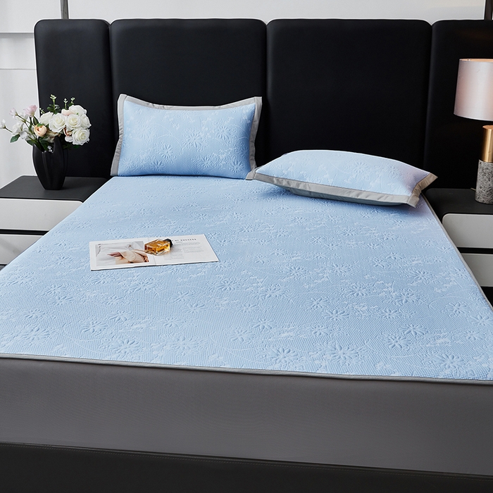 91家纺网 家纺一手货源 找家纺 库里梦家纺 2026新款轻奢高克重复合PE高分子凉席床笠三件套-素瑾 素瑾-蓝色床笠款